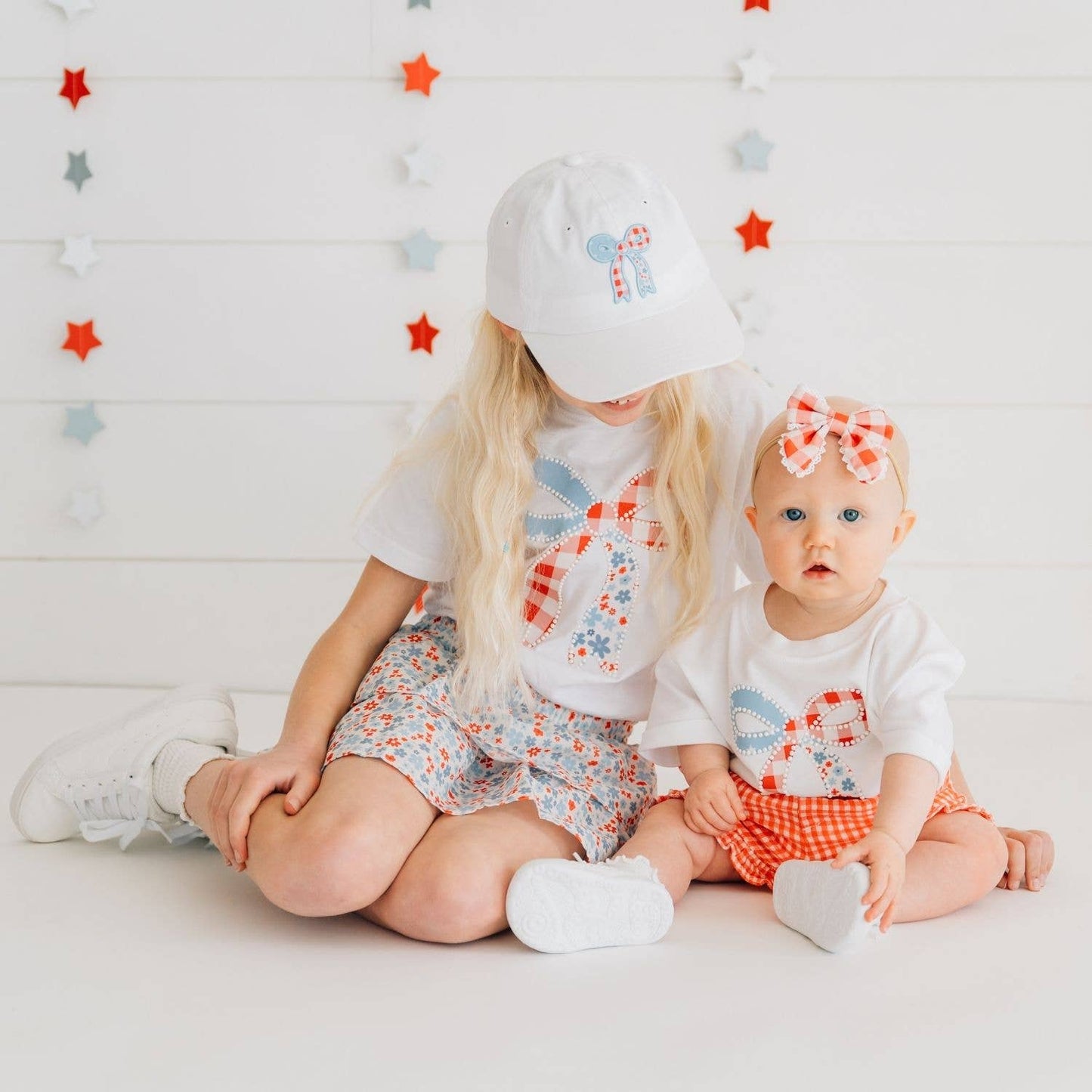 Sweet Wink - Patchwork Bow Patch Short Sleeve T-Shirt - Fourth of July