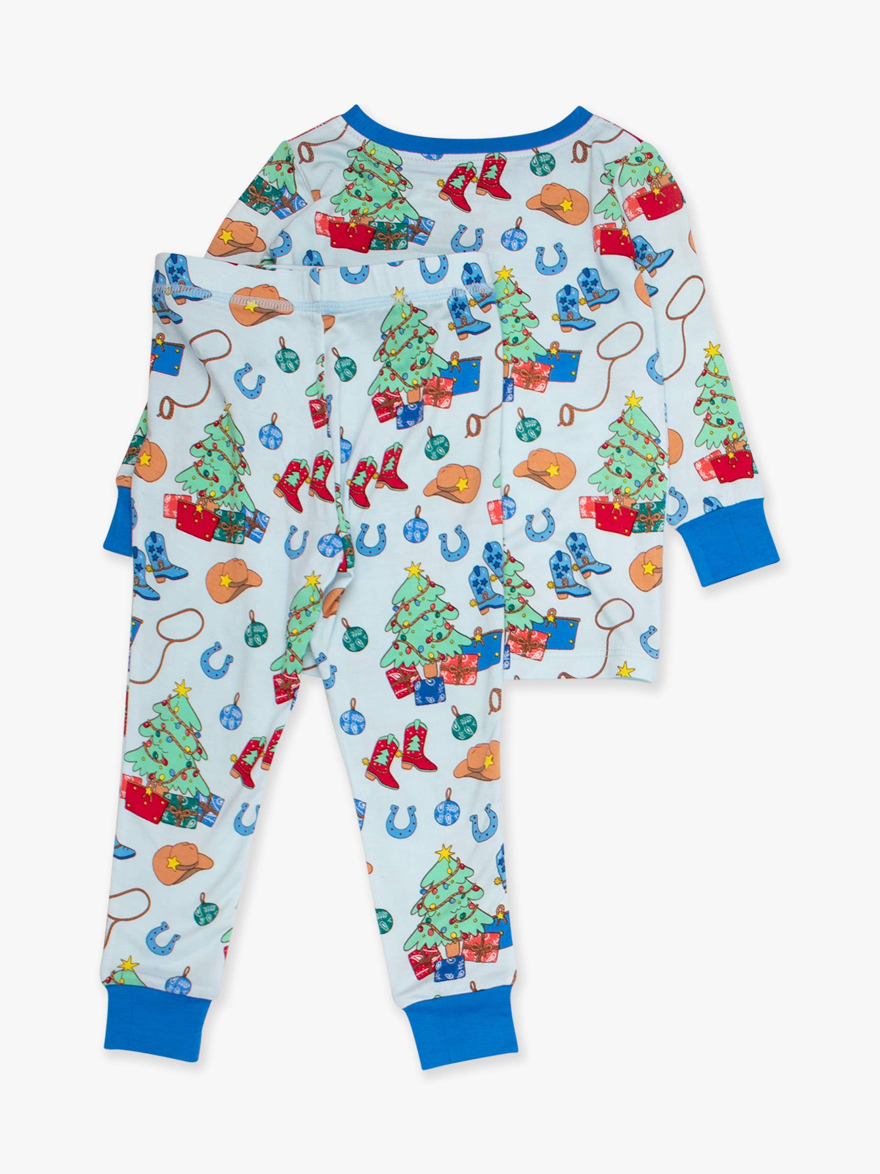 RuffleButts + RuggedButts - SoftSnooze™ Kids Bamboo Viscose Blue Yuletide Yeehaw Long Sleeve Pajama Set