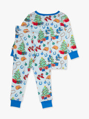 RuffleButts + RuggedButts - SoftSnooze™ Kids Bamboo Viscose Blue Yuletide Yeehaw Long Sleeve Pajama Set