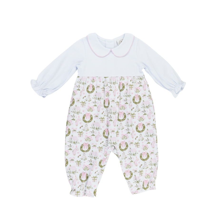 Cypress Row Childrens - Christmas Toile and Stripe Girls Collins Classic Romper