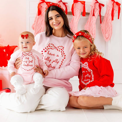Sweet Wink - My First Christmas Sequin Bow Patch Long Sleeve Romper -Baby