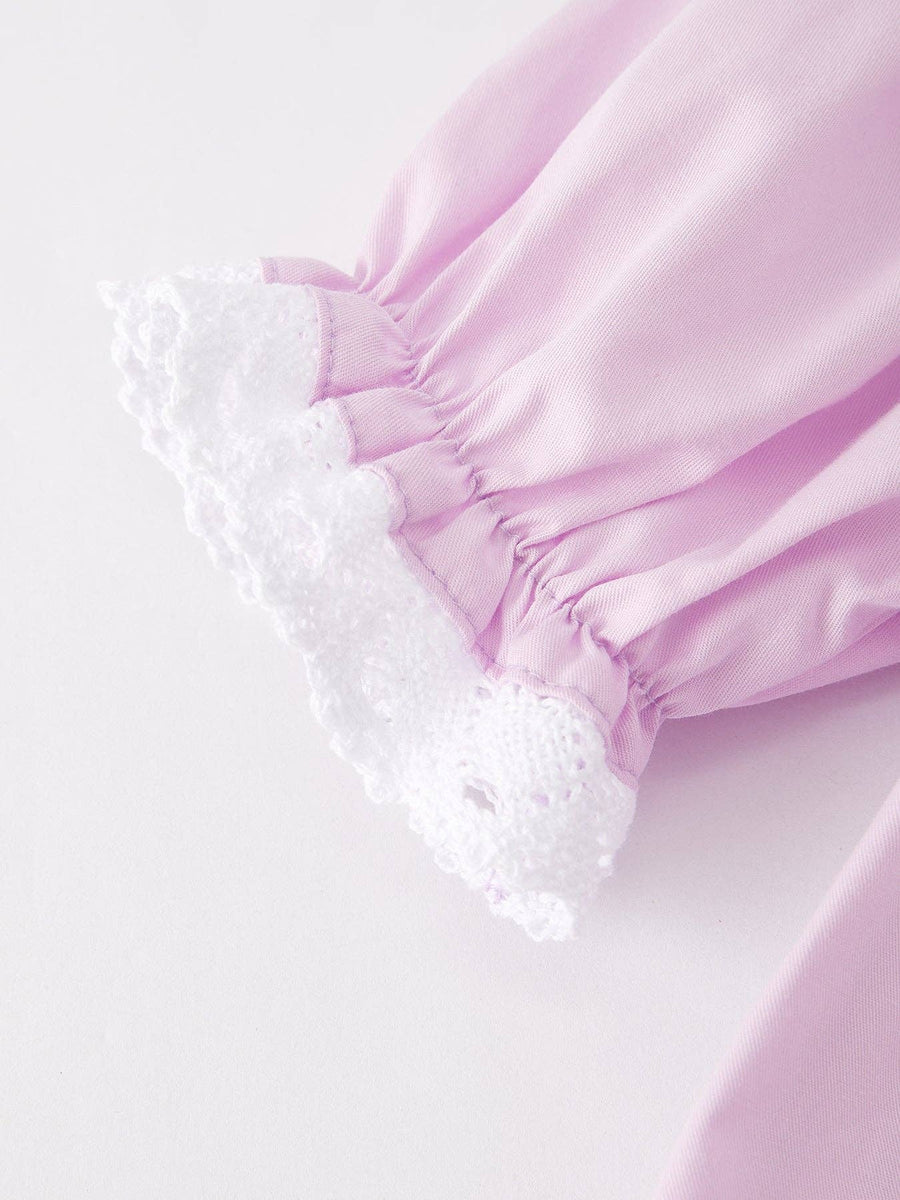 Rylee Faith Designs - Girls Easter Bunny Smocking Embroidered Lace Cuff Purple Dress