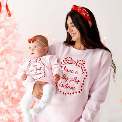 Sweet Wink - My First Christmas Sequin Bow Patch Long Sleeve Romper -Baby