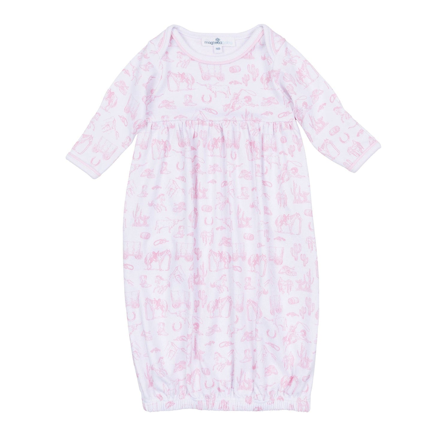 Magnolia Baby - Wild West Toile Gathered Gown - Pink