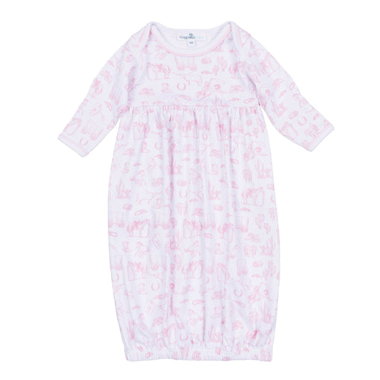 Magnolia Baby - Wild West Toile Gathered Gown - Pink
