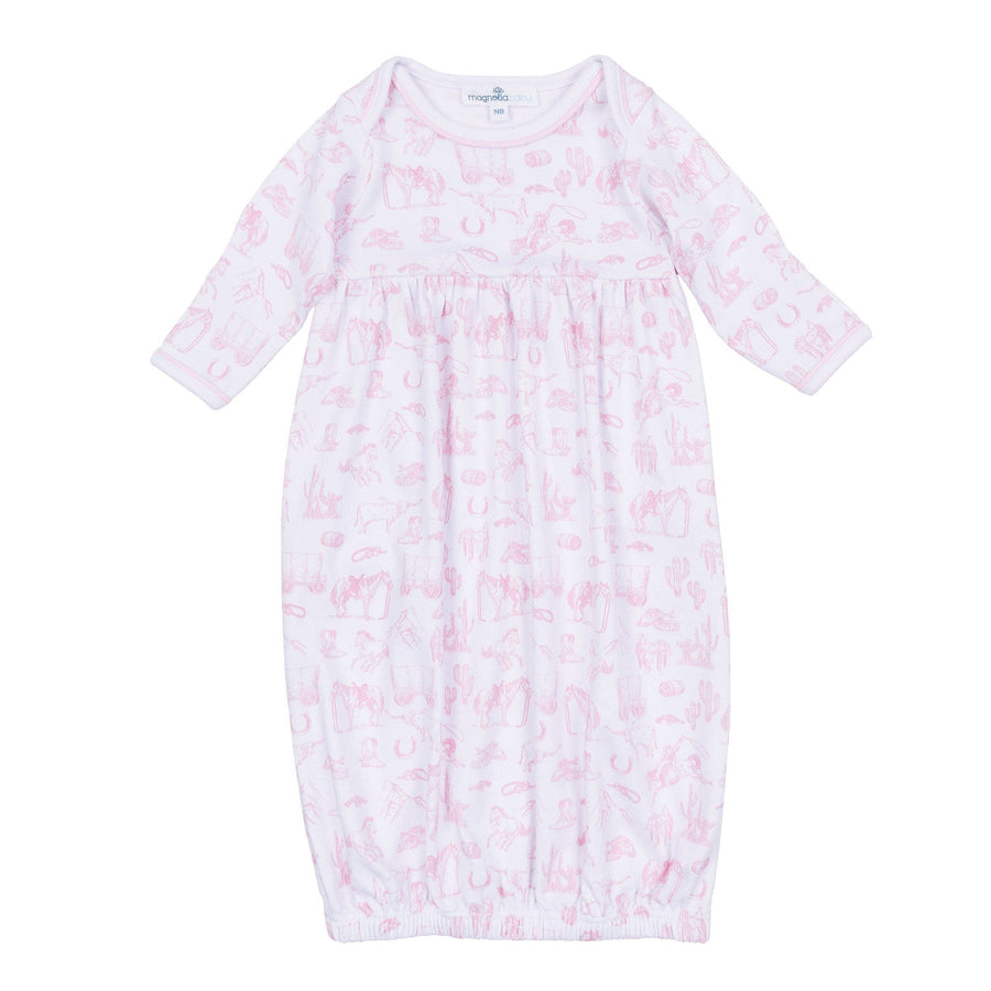 Magnolia Baby - Wild West Toile Gathered Gown - Pink