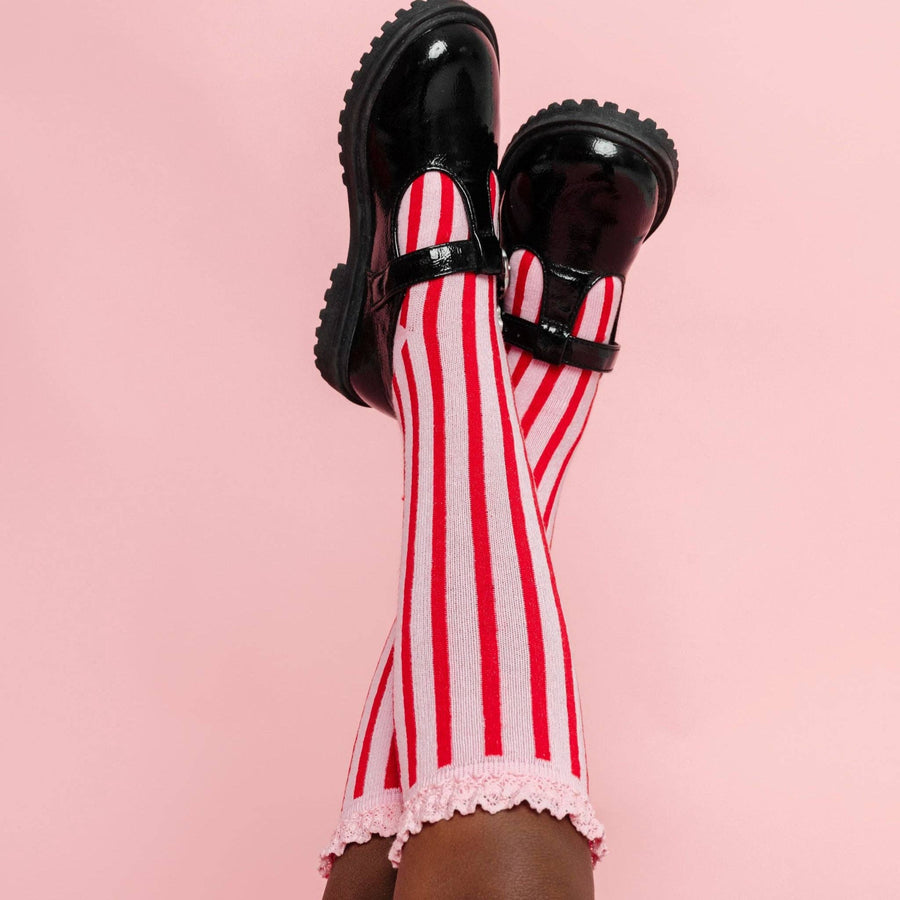 Little Stocking Co. - Candy Stripe Lace Top Knee High Socks