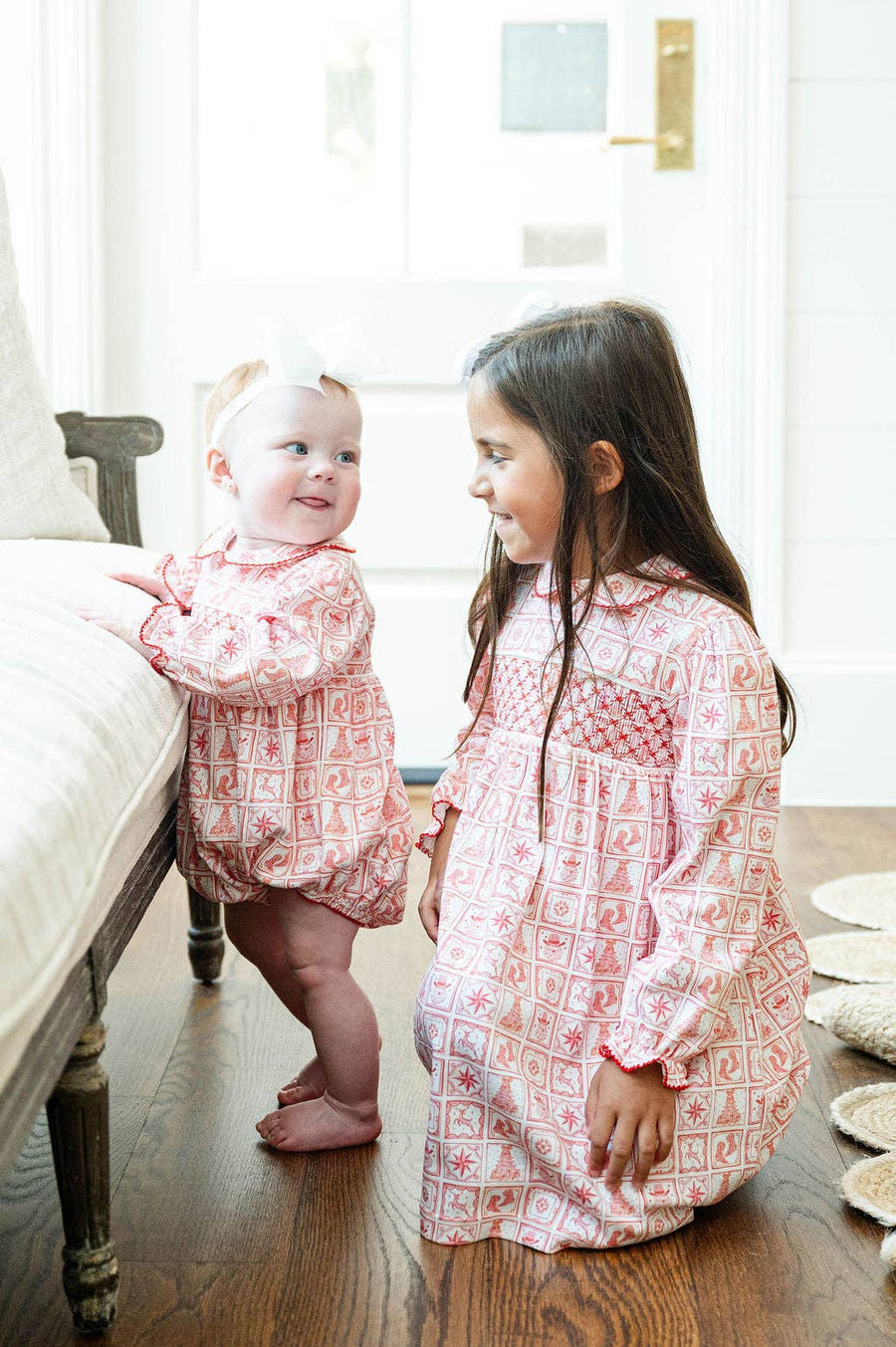 Ruth and Ralph - Christmas Tiles Smocked Pima Cotton Emma Bubble