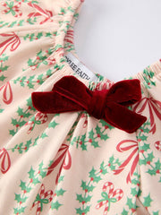 Rylee Faith Designs - Christmas Wreath Print Baby Girls Romper Long Sleeve Holiday Outfit