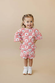 Lucky Panda Kids - Shorts Set | Strawberry Gingham