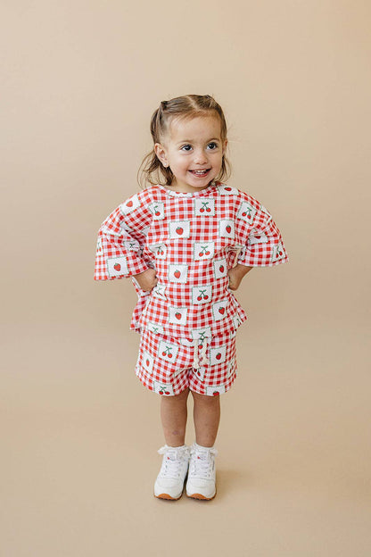 Lucky Panda Kids - Shorts Set | Strawberry Gingham