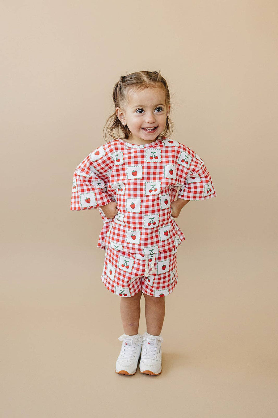 Lucky Panda Kids - Shorts Set | Strawberry Gingham