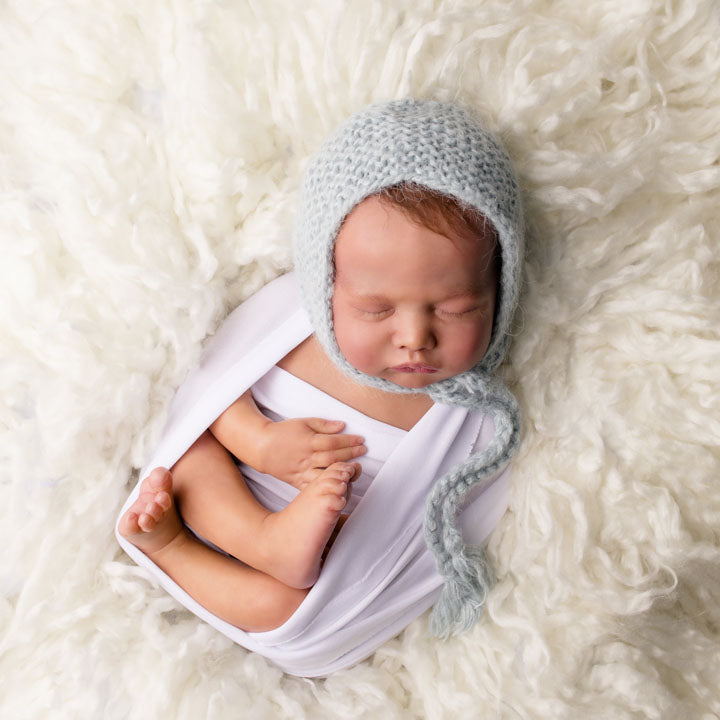 Newborn Baby Blue Angora Knit Bonnet