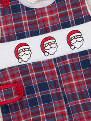 Santa Spirit Smocked Flannel Overall Romper