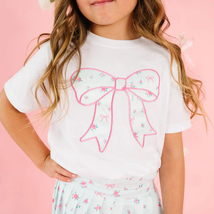 Sweet Wink - Sky Blue Floral Bow Patch Short Sleeve T-Shirt