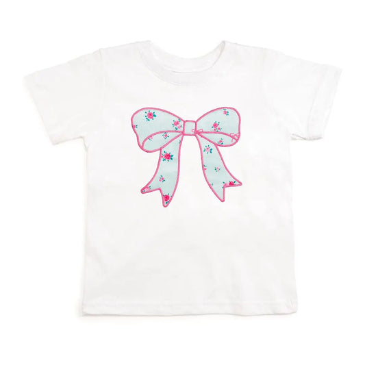 Sweet Wink - Sky Blue Floral Bow Patch Short Sleeve T-Shirt