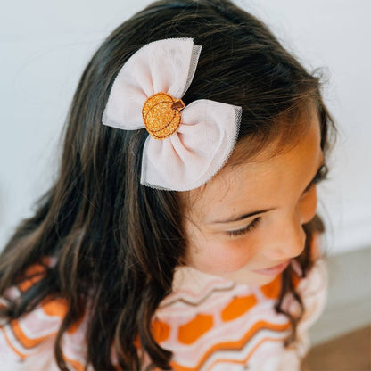 Sweet Wink - Pumpkin Tulle Bow Clip - Hair Bows - Hair Accessories