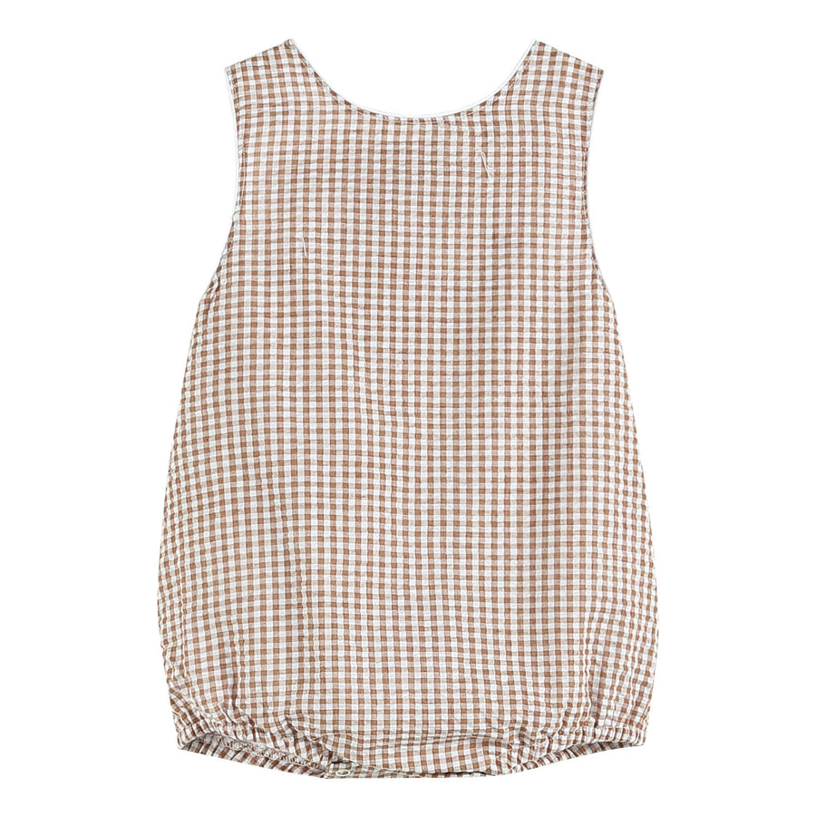 Lil Cactus - Classic Brown Gingham Baby Bubble Romper
