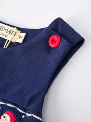 Rylee Faith Designs - Christmas Holiday Celebration Baby Boys Romper: Navy with Santa Sleigh