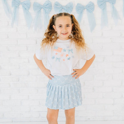Sweet Wink - Sky Blue Bow Trellis Athletic Skort - Fourth of July - Kids
