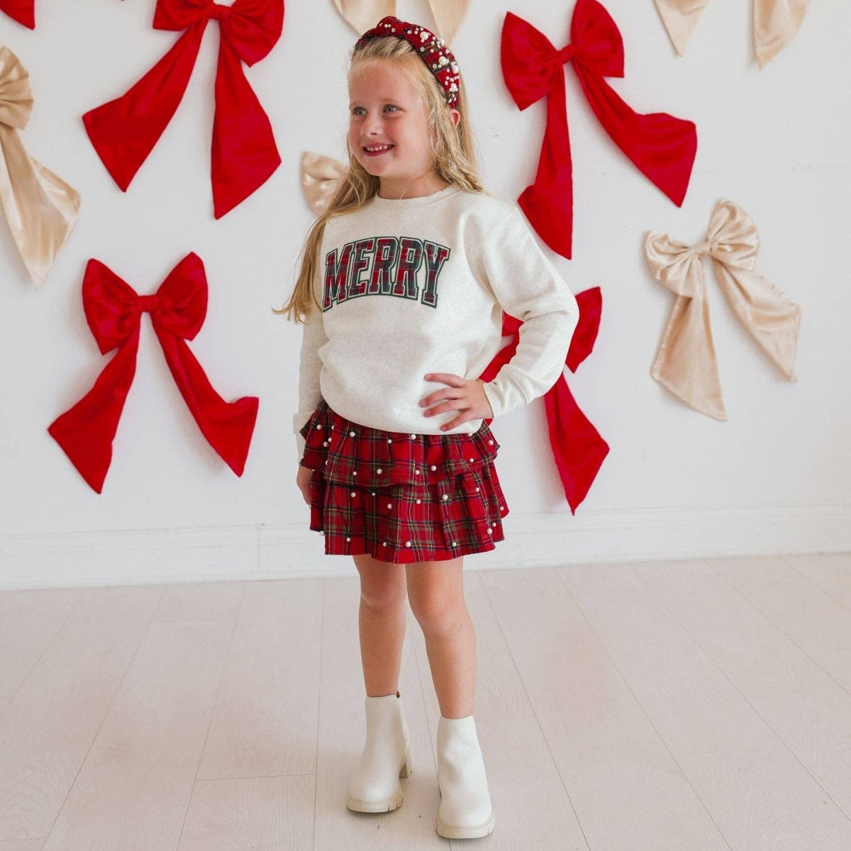 Sweet Wink - Christmas Tartan Pearl Skirt - Kids Clothing - Holiday