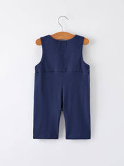 Rylee Faith Designs - Christmas Holiday Celebration Baby Boys Romper: Navy with Santa Sleigh