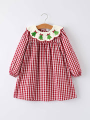 Rylee Faith Designs - Christmas Embroidered Christmas Tree Plaid Girls Dress