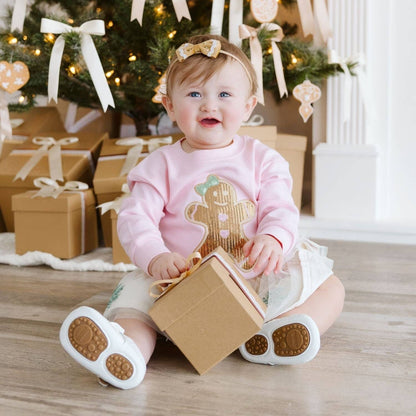Sweet Wink - Gingerbread Sequin Patch Christmas Long Sleeve Romper - Baby