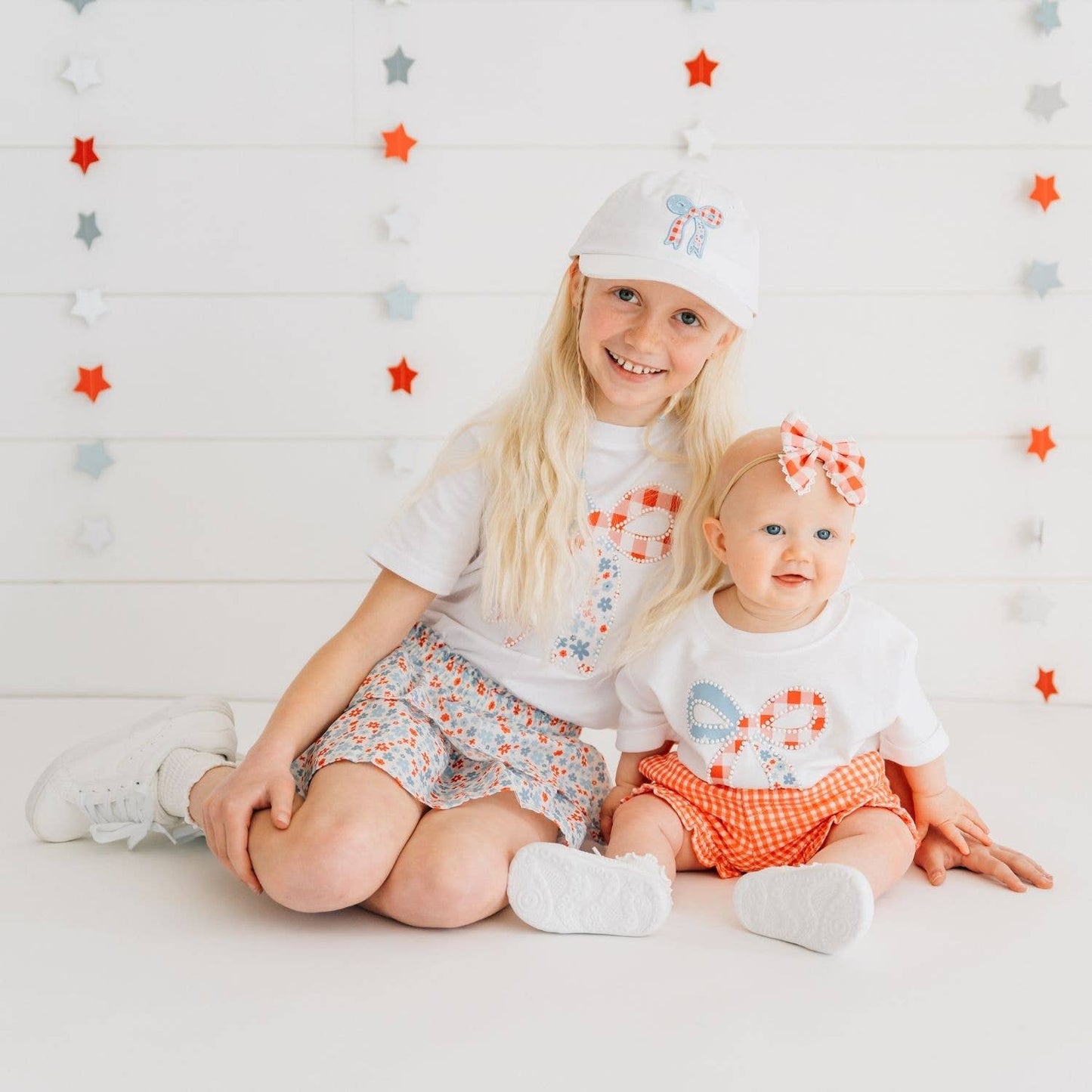 Sweet Wink - Patchwork Bow Patch Short Sleeve T-Shirt - Fourth of July