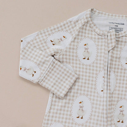 Lucky Panda Kids - Bamboo Zip Romper | Gingham & Goose