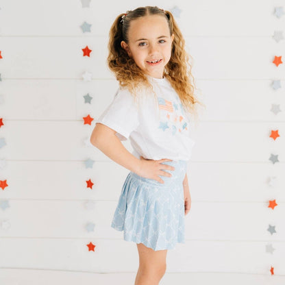 Sweet Wink - Sky Blue Bow Trellis Athletic Skort - Fourth of July - Kids