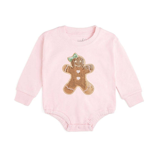 Sweet Wink - Gingerbread Sequin Patch Christmas Long Sleeve Romper - Baby