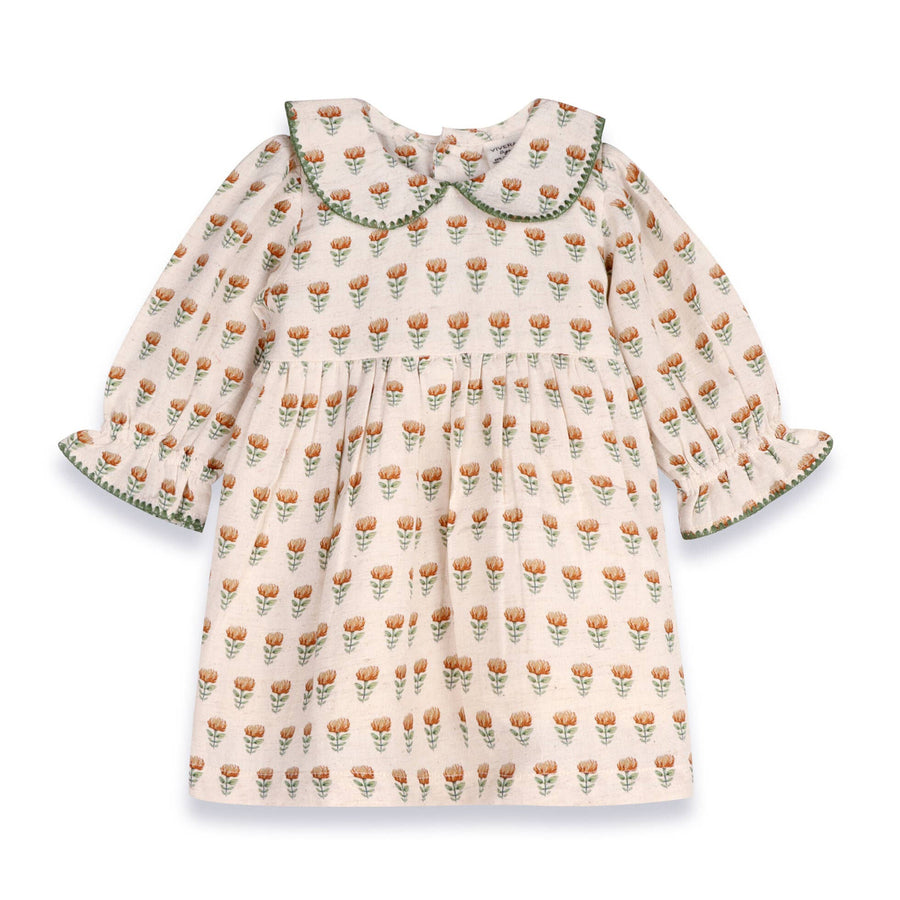 Viverano Organics - Ina Block Print Floral Baby Dress & Bloomer Set (Linen)