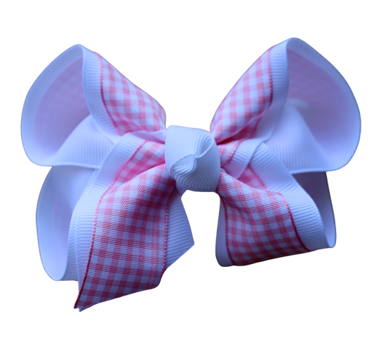 The Solid Bow - Light Pink Gingham Layered Bow