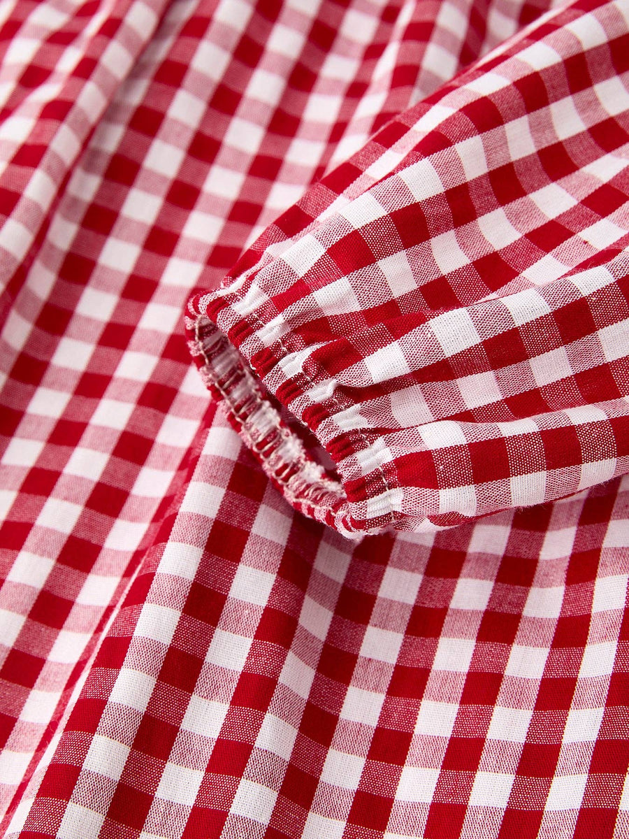 Rylee Faith Designs - Christmas Embroidered Christmas Tree Plaid Girls Dress