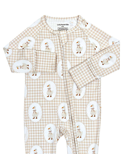 Lucky Panda Kids - Bamboo Zip Romper | Gingham & Goose