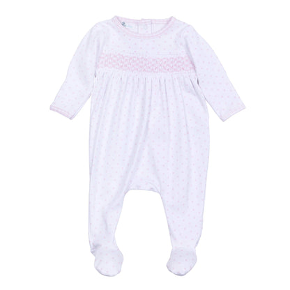 Magnolia Baby - Gingham Dots Smocked Footie - Pink