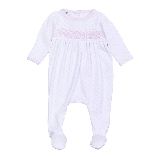 Magnolia Baby - Gingham Dots Smocked Footie - Pink