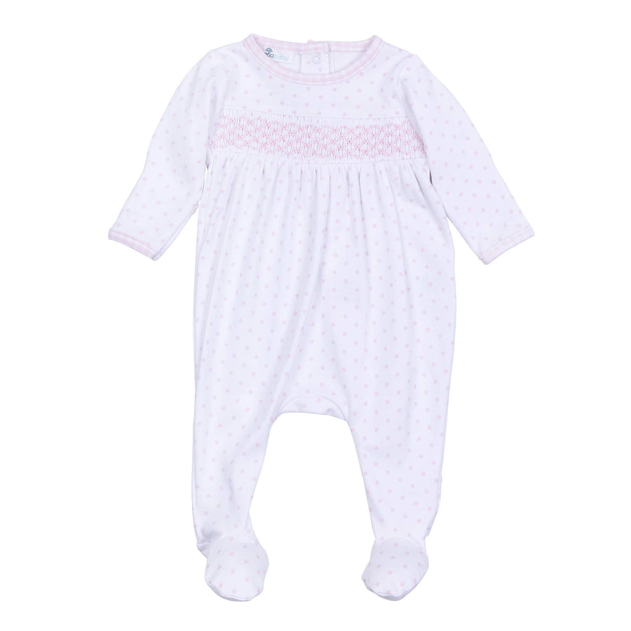 Magnolia Baby - Gingham Dots Smocked Footie - Pink