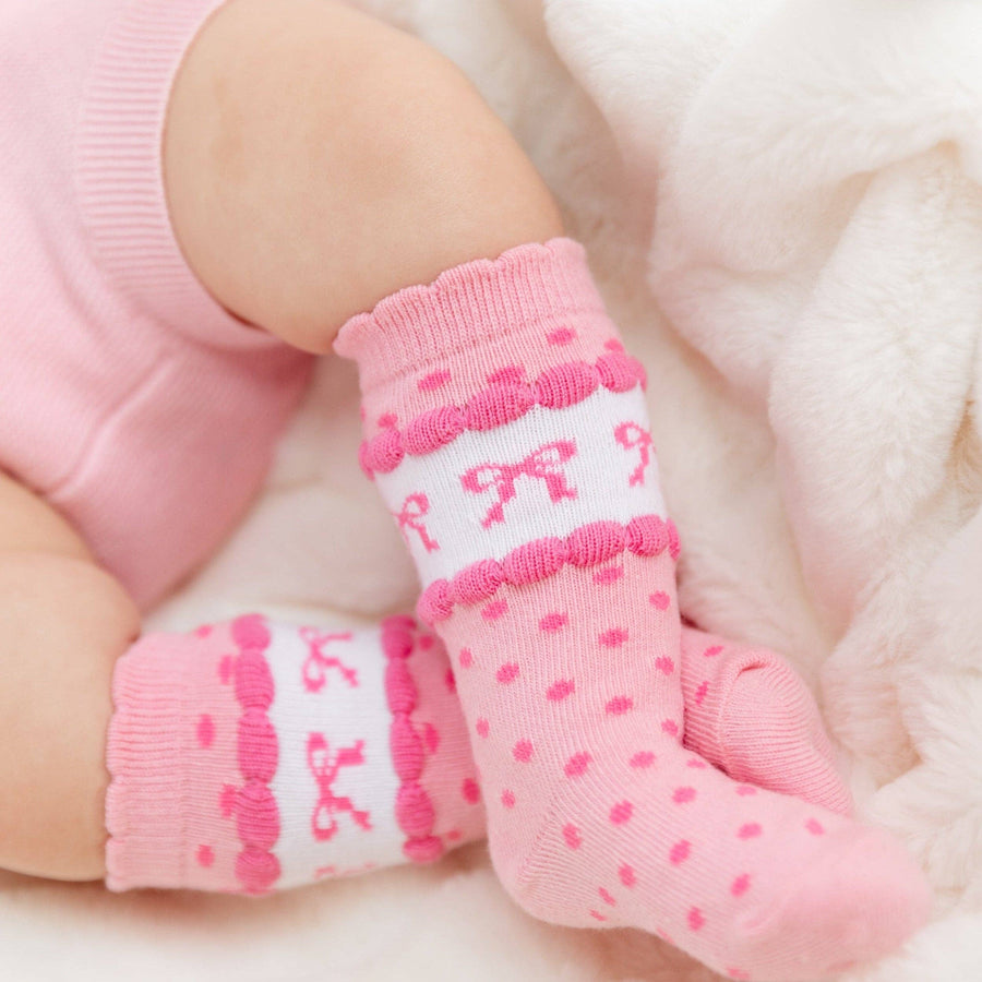 Little Stocking Co. - Pink Bow Scalloped Knee Socks