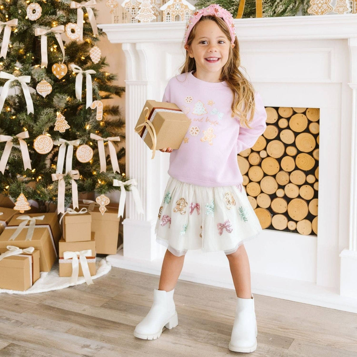 Sweet Wink - Gingerbread Sequin Christmas Tutu Skirt - Kids Clothing