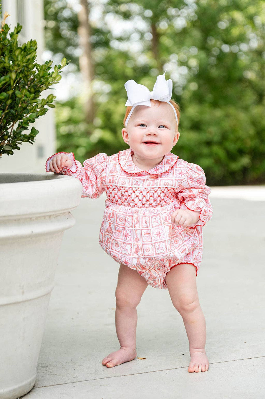 Ruth and Ralph - Christmas Tiles Smocked Pima Cotton Emma Bubble