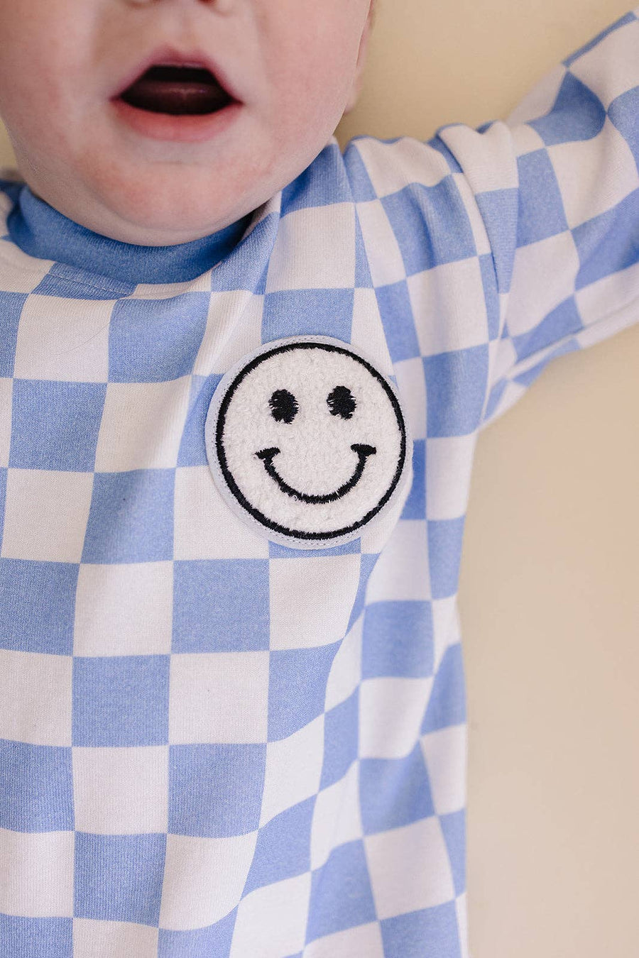 Lucky Panda Kids - Bubble Romper | Checkered Smiley Blue