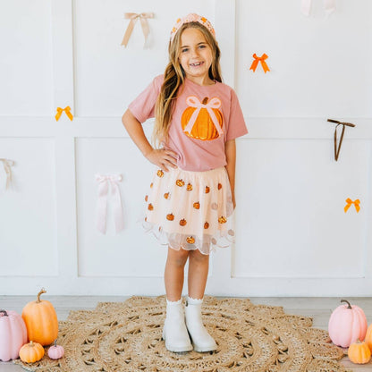 Sweet Wink - Pumpkin Sequin Scallop Tutu Skirt - Kids Clothing - Fall