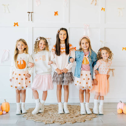 Sweet Wink - Pumpkin Sequin Scallop Tutu Skirt - Kids Clothing - Fall