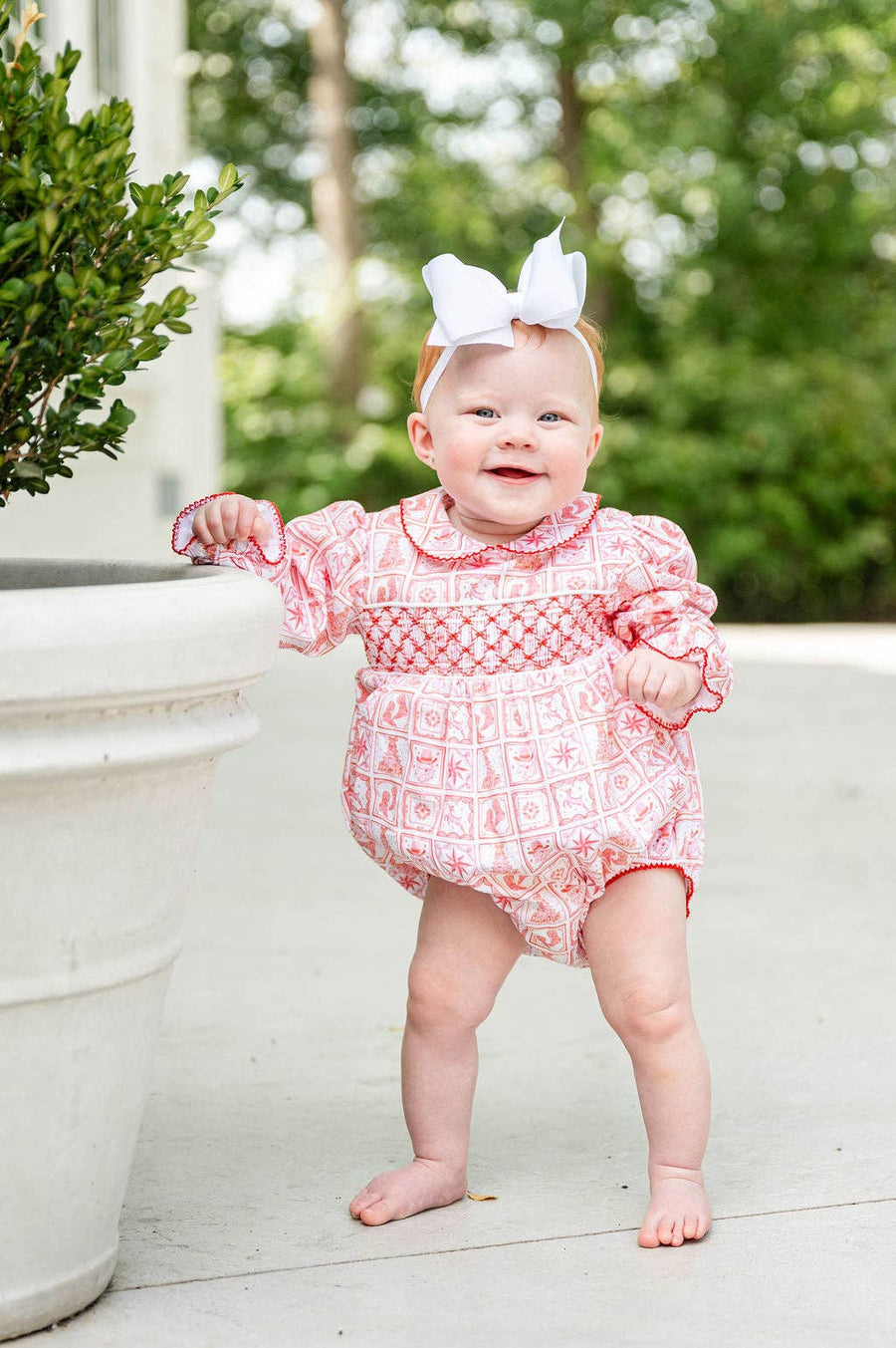Ruth and Ralph - Christmas Tiles Smocked Pima Cotton Emma Bubble