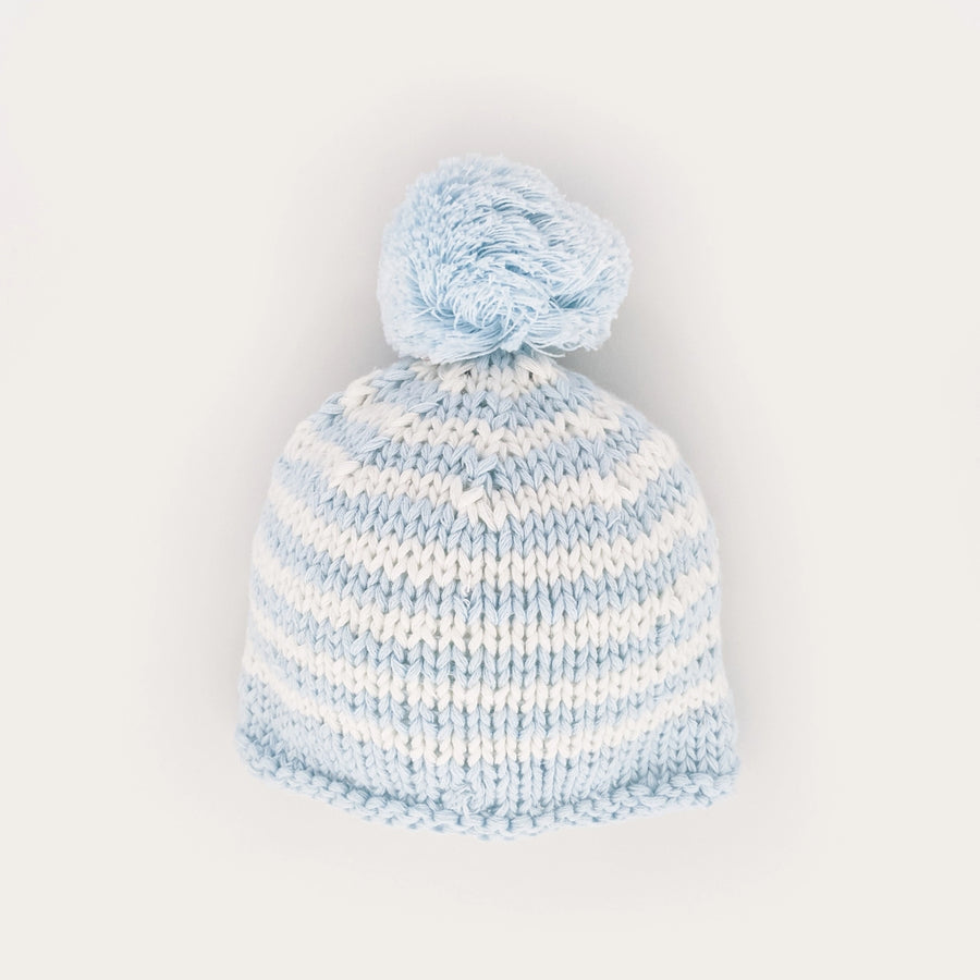 Newborn Baby Blue Pom Pom Beanie Hat