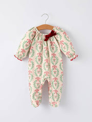 Rylee Faith Designs - Christmas Wreath Print Baby Girls Romper Long Sleeve Holiday Outfit