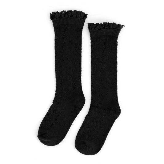 Little Stocking Co. - Black Fancy Lace Top Knee High Socks