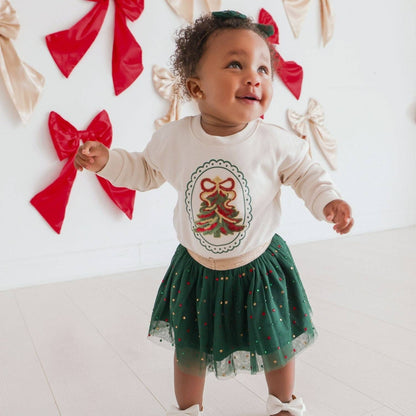 Sweet Wink - Sequin Christmas Tree Patch Long Sleeve Romper - Baby
